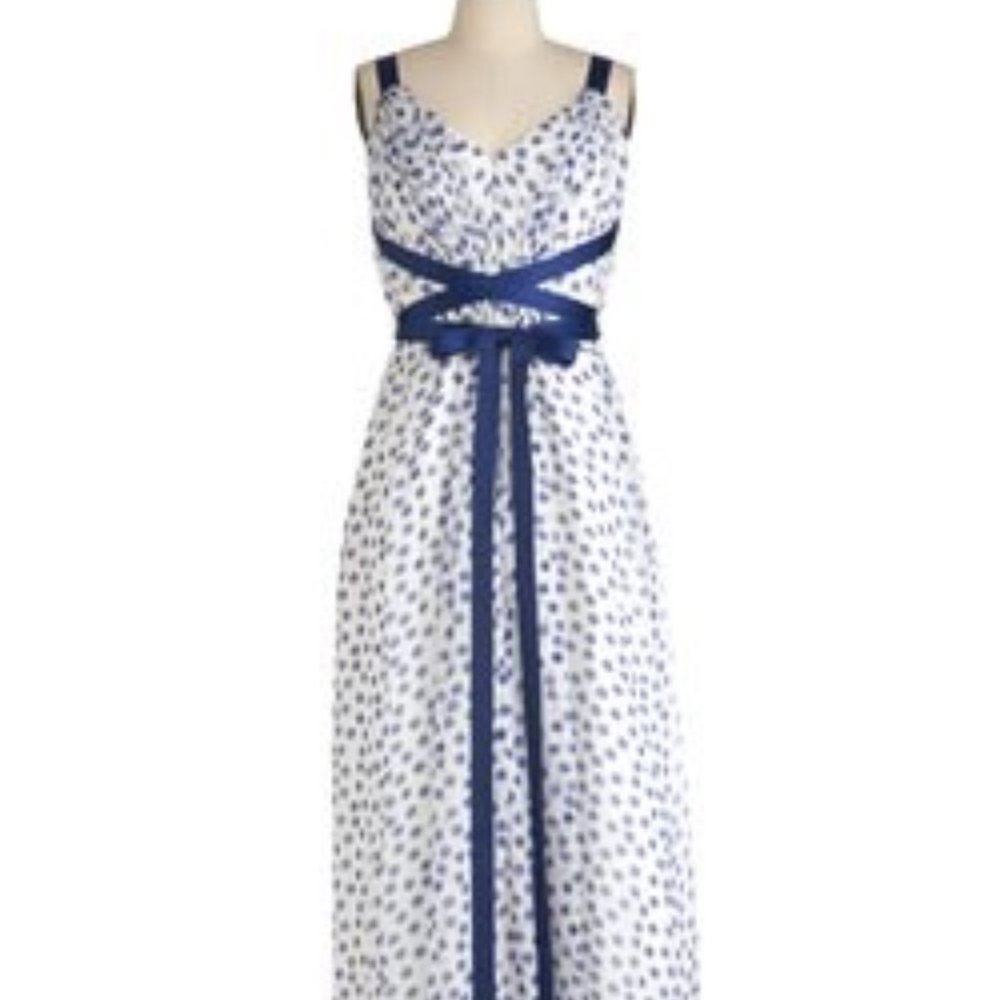 Women's Navy Polka Dot MAXI Dress, SIZE 12
